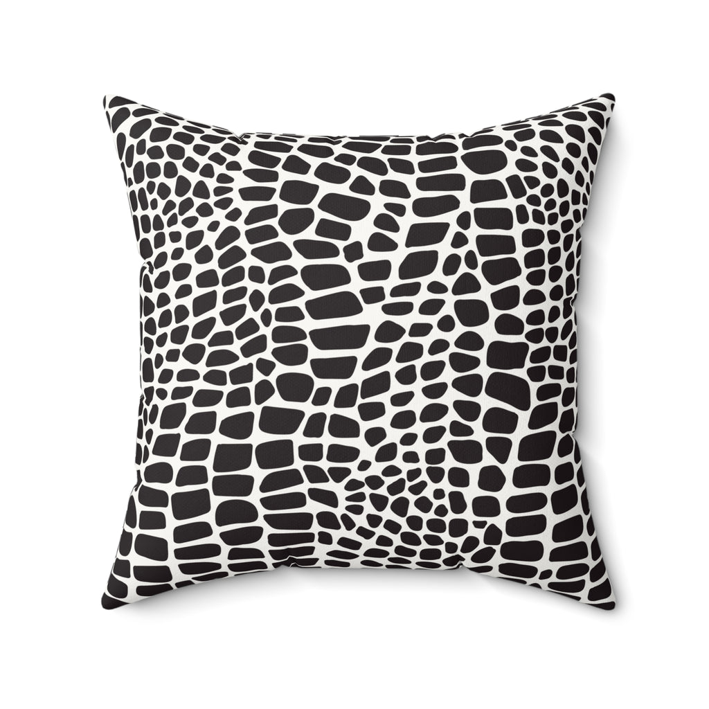 Black & White Croc Print Faux Suede Pillow — Modern Animal Print Decorative Throw Pillow