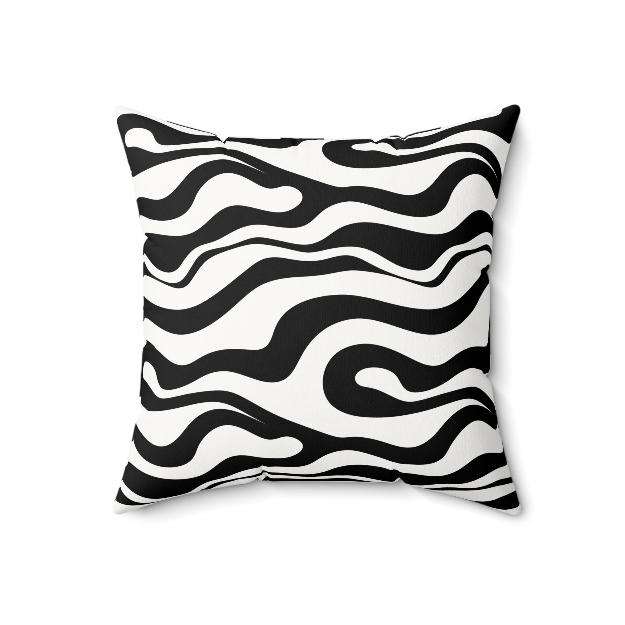 Zebra Wave Faux Suede Pillow — Black & White Abstract Decorative Cushion