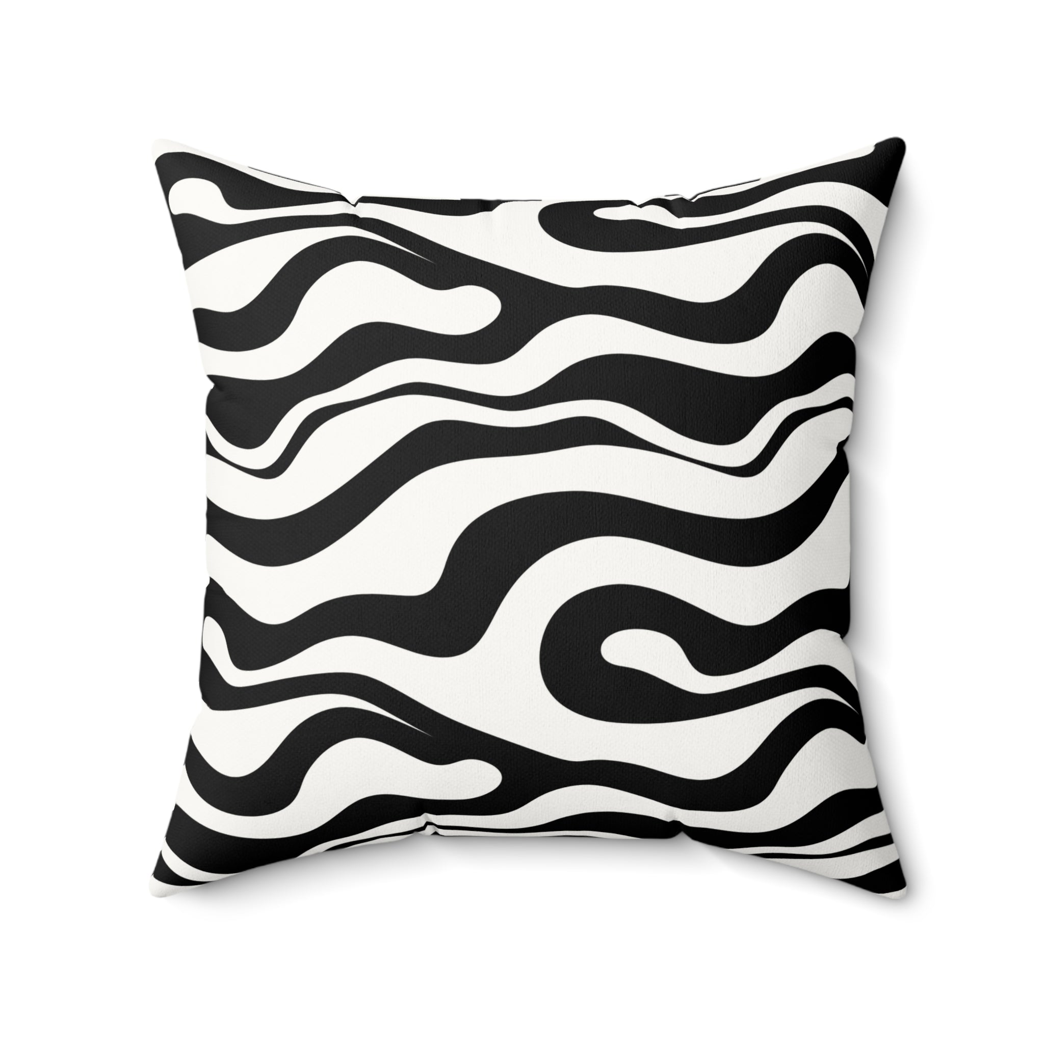 Zebra Wave Faux Suede Pillow — Black & White Abstract Decorative Cushion