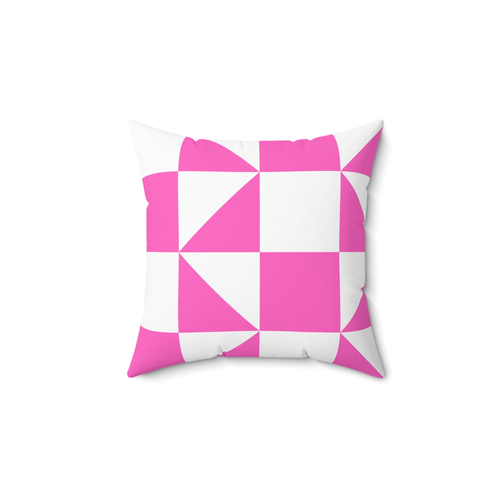 Pink Geometric Quilt-Block Throw Pillow