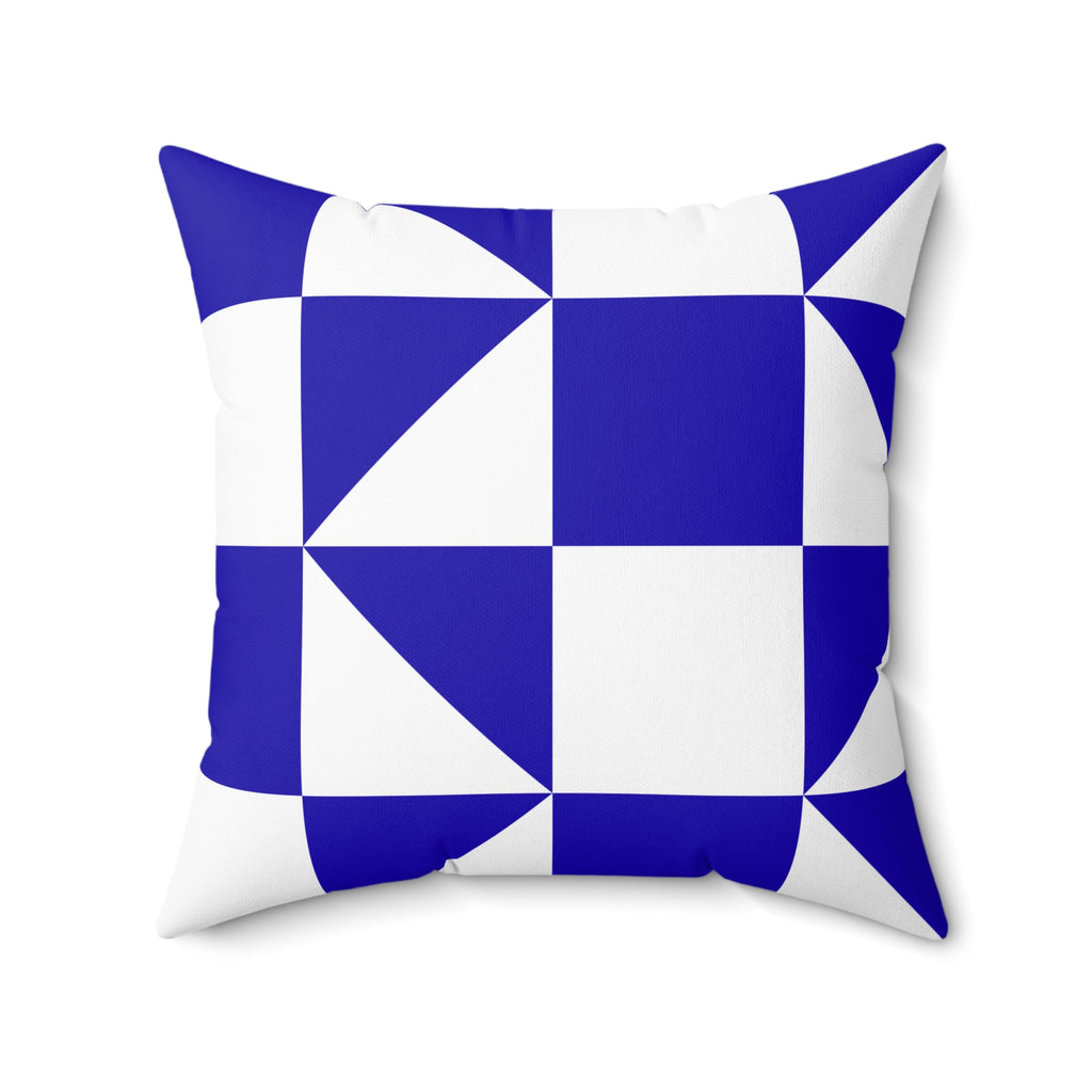 Geometric Blue Quilt-Block Square Pillow