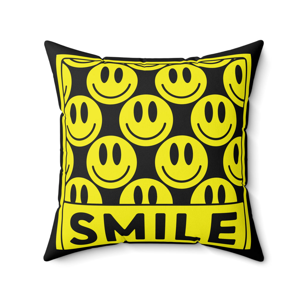 Smile Pattern Pillow — Yellow Smiley Face Decorative Throw Pillow