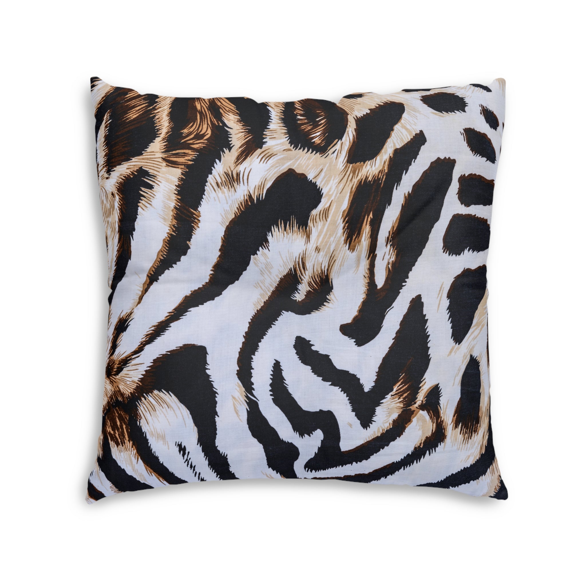 Cowhide Print Tufted Floor Pillow — Rustic Brown & White Accent Cushion