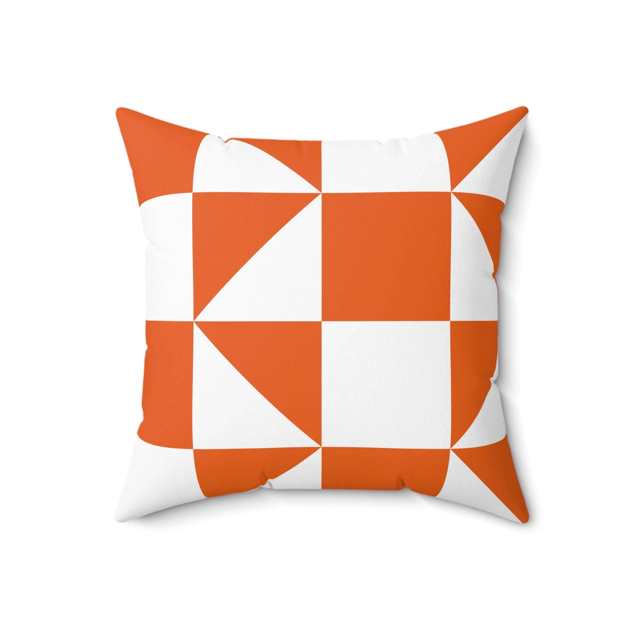 Modern Orange Geometric Square Pillow — Bold Checkered Throw Pillow