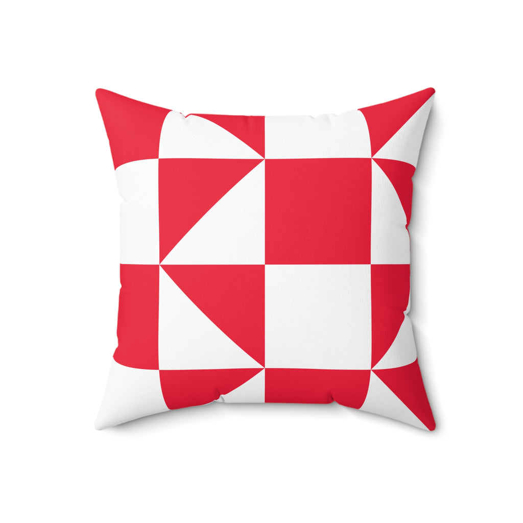 Geometric Red & White Quilt-Block Throw Pillow