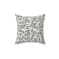 Abstract Doodle Faux Suede Pillow — GREY & White Geometric Accent Cushion