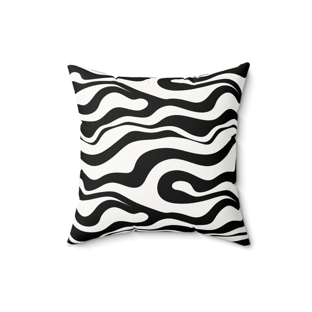 Zebra Wave Faux Suede Pillow — Black & White Abstract Decorative Cushion