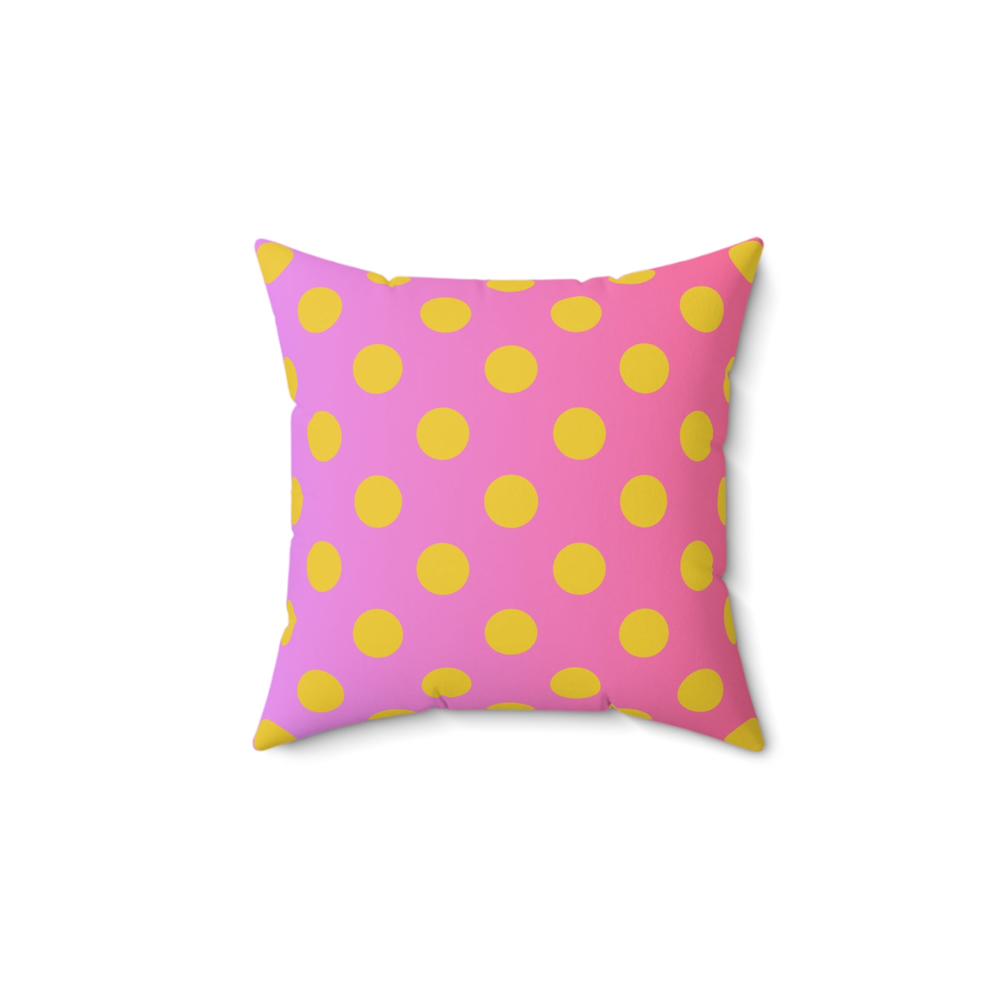 Pink & Yellow Polka Dot Pillow — Faux Suede Decorative Throw Pillow