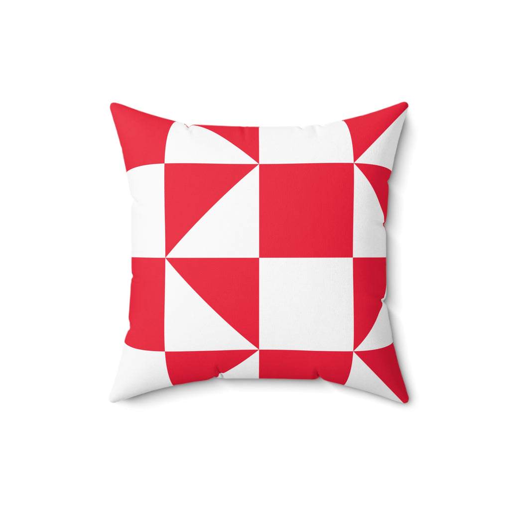 Geometric Red & White Quilt-Block Throw Pillow