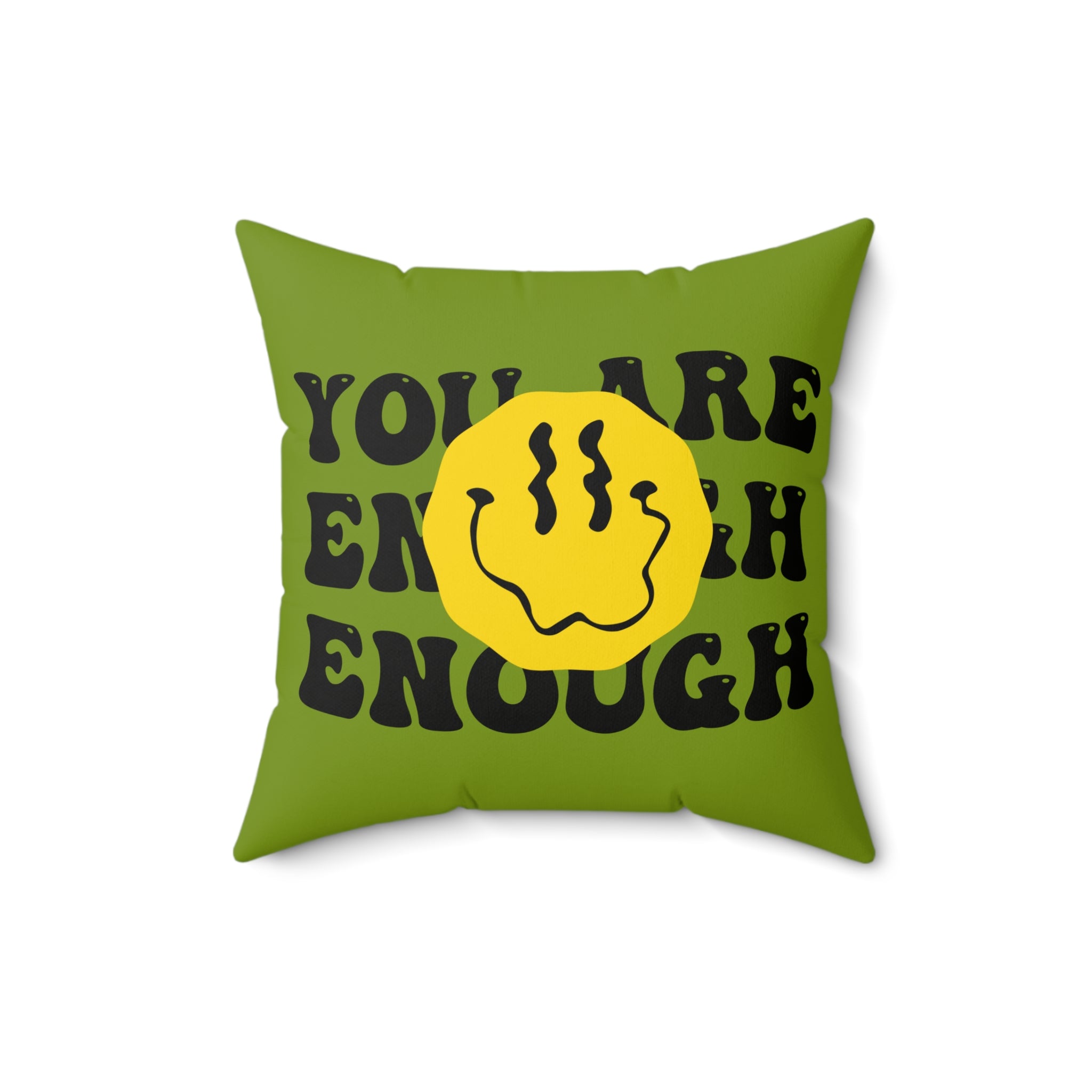 Green Happy Face Square Pillow — Cheerful Decorative Throw Pillow