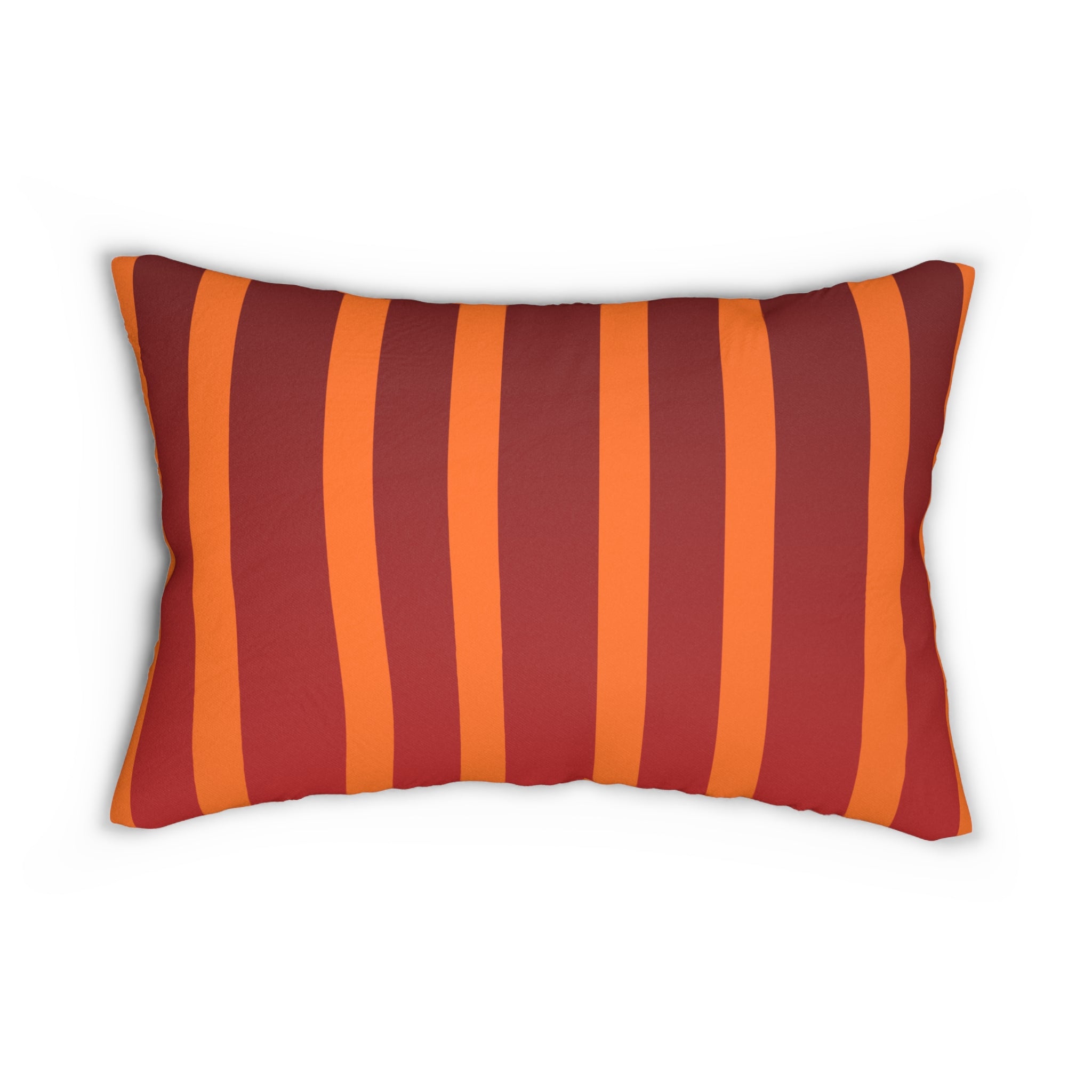 Retro Orange & Rust Striped Lumbar Pillow — Mid-Century Modern Decorative Accent