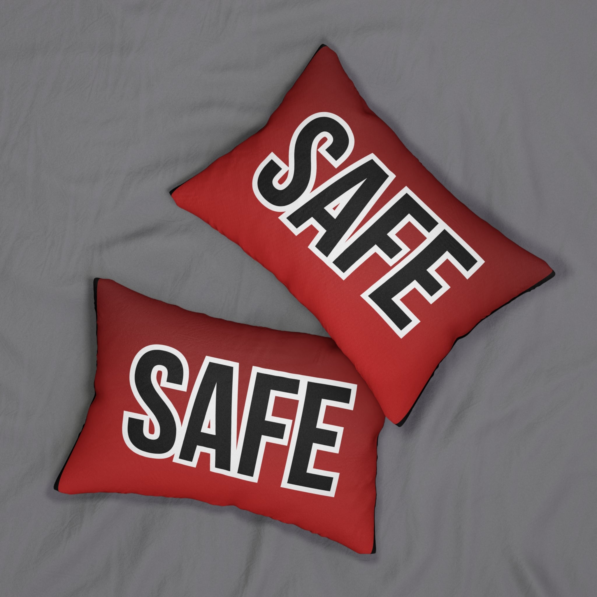 SAFE Red Lumbar Pillow — Bold Typographic Accent Pillow