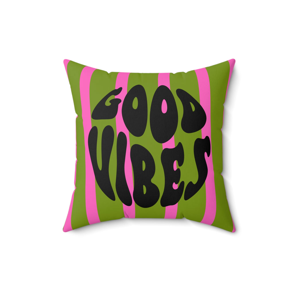 Good Vibes Square Pillow — Retro Psychedelic Accent Cushion