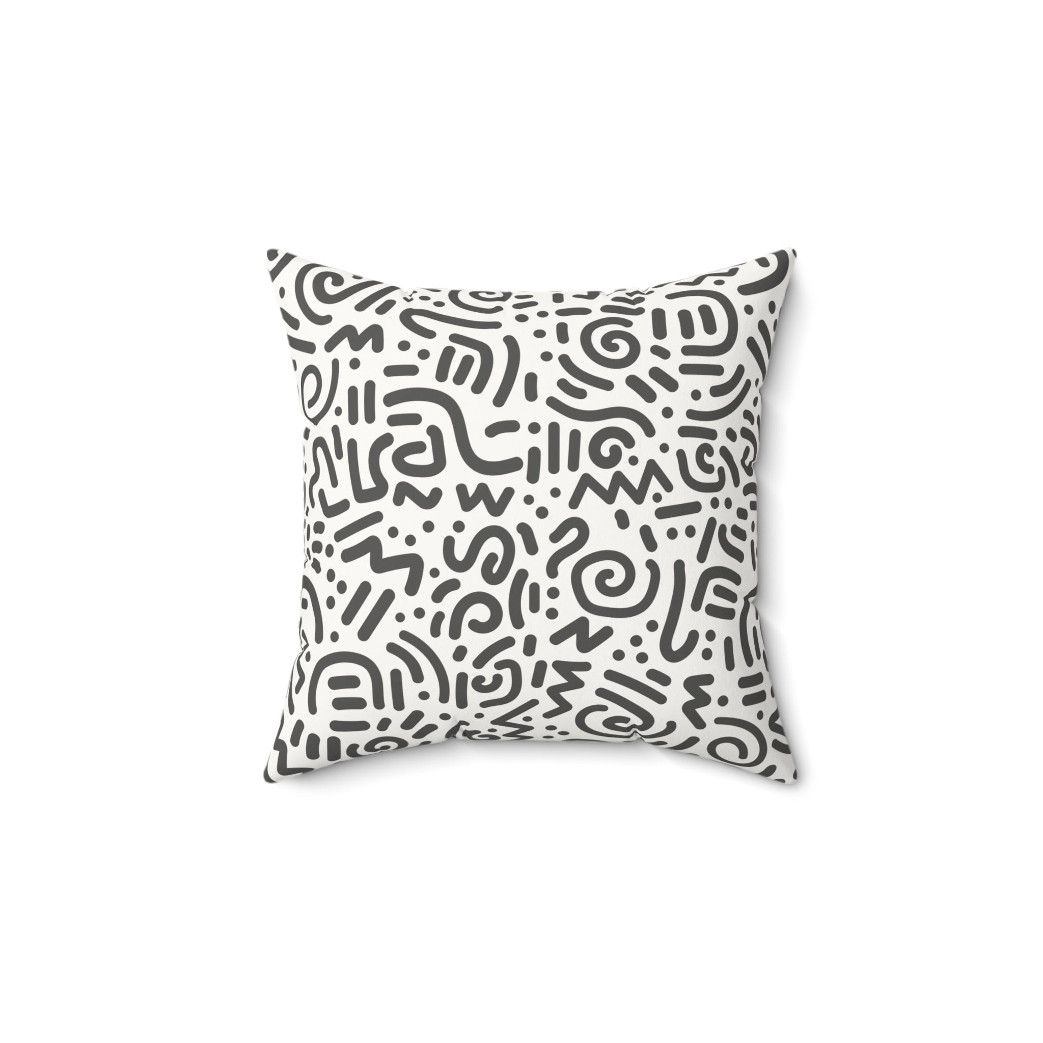 Abstract Doodle Faux Suede Pillow — GREY & White Geometric Accent Cushion