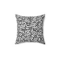 Abstract Doodle Square Pillow — Modern CHARCOAL GREY & White Geometric Throw Pillow