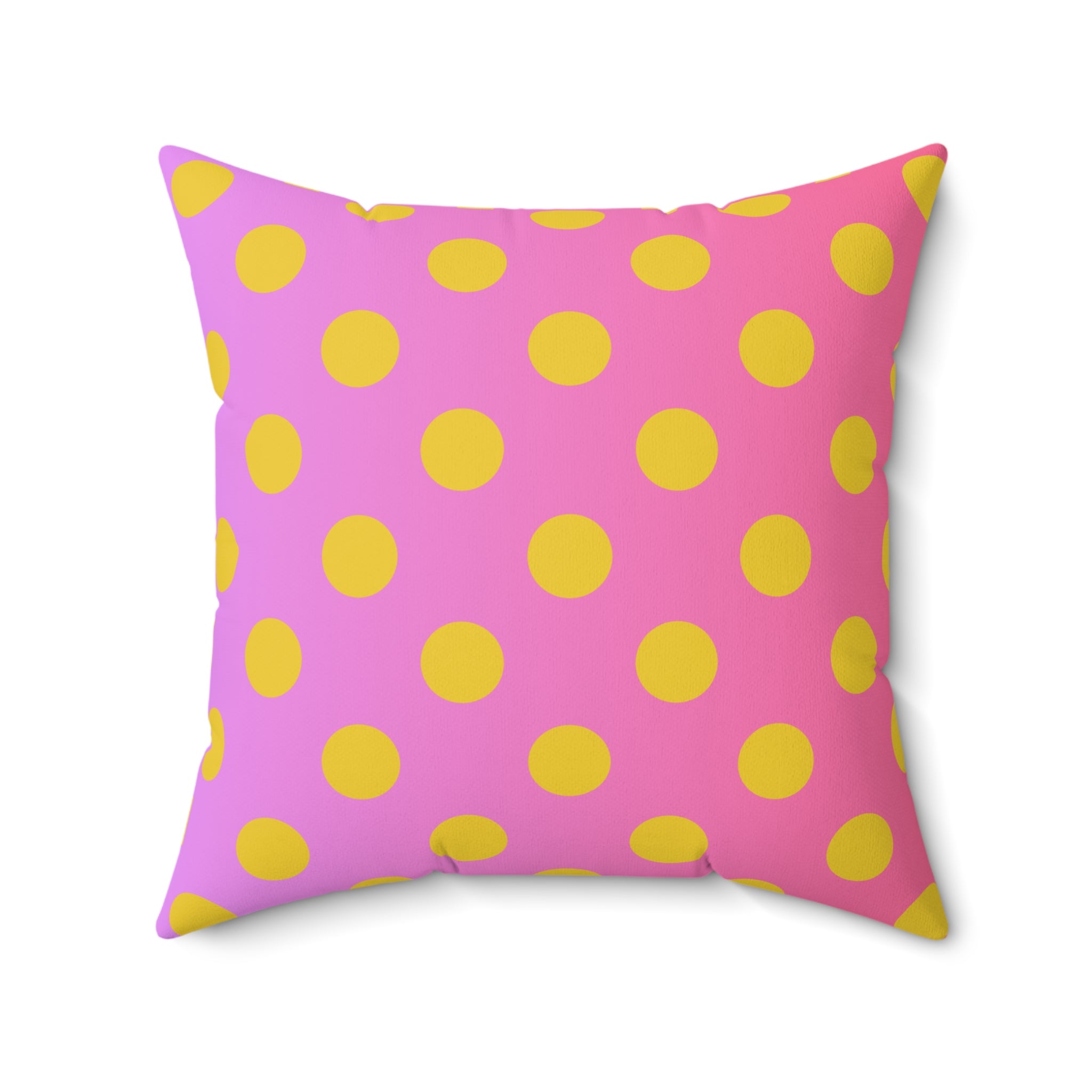 Pink & Yellow Polka Dot Pillow — Faux Suede Decorative Throw Pillow
