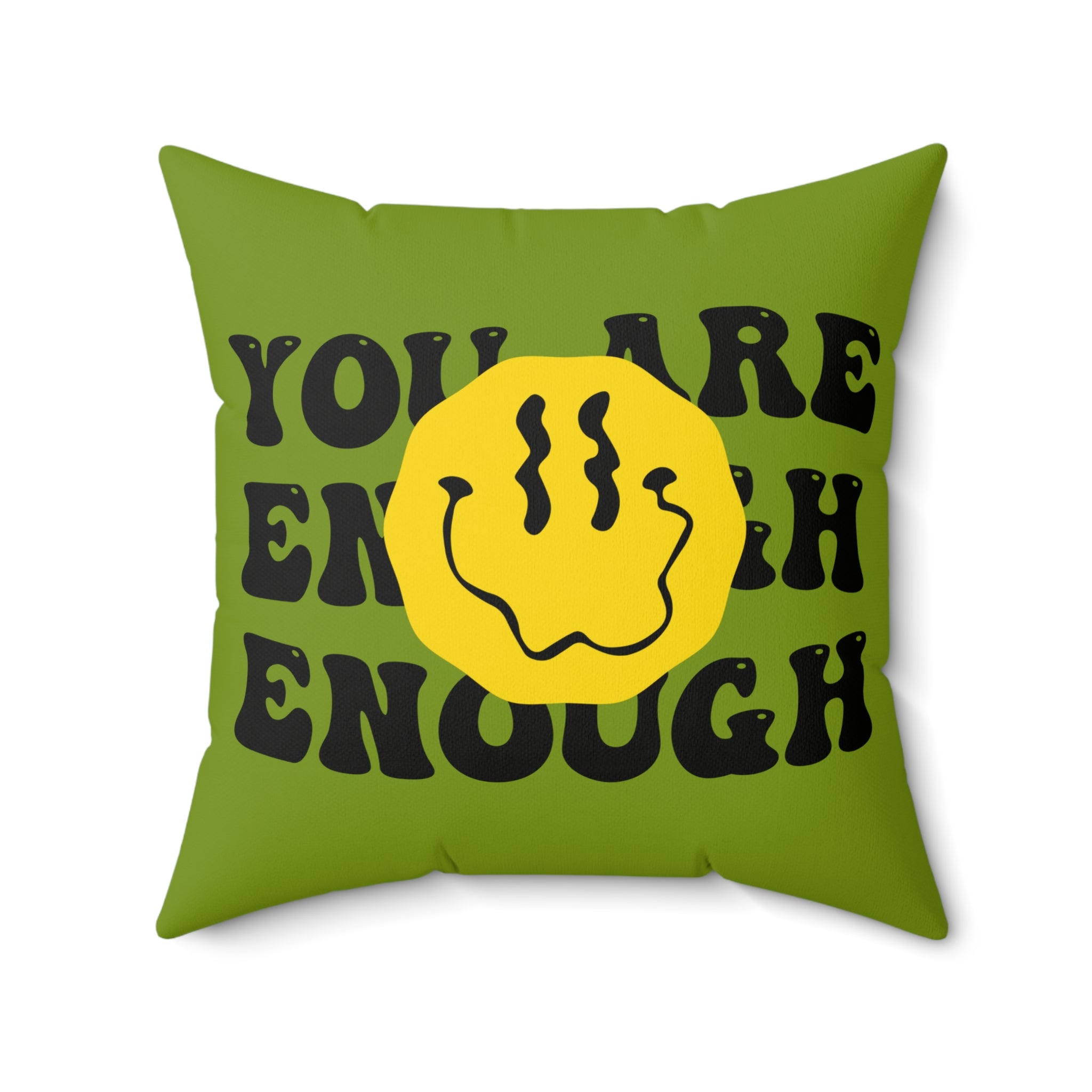 Green Happy Face Square Pillow — Cheerful Decorative Throw Pillow
