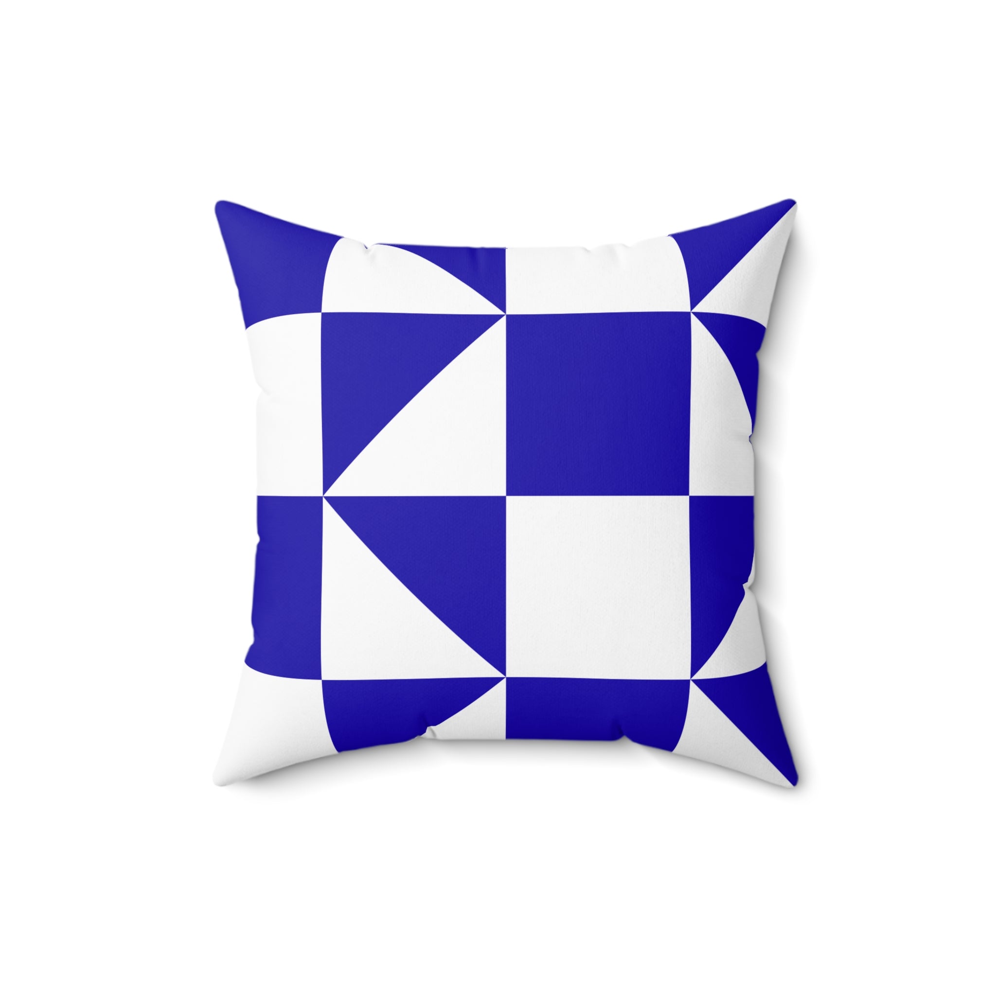 Geometric Blue Quilt-Block Square Pillow