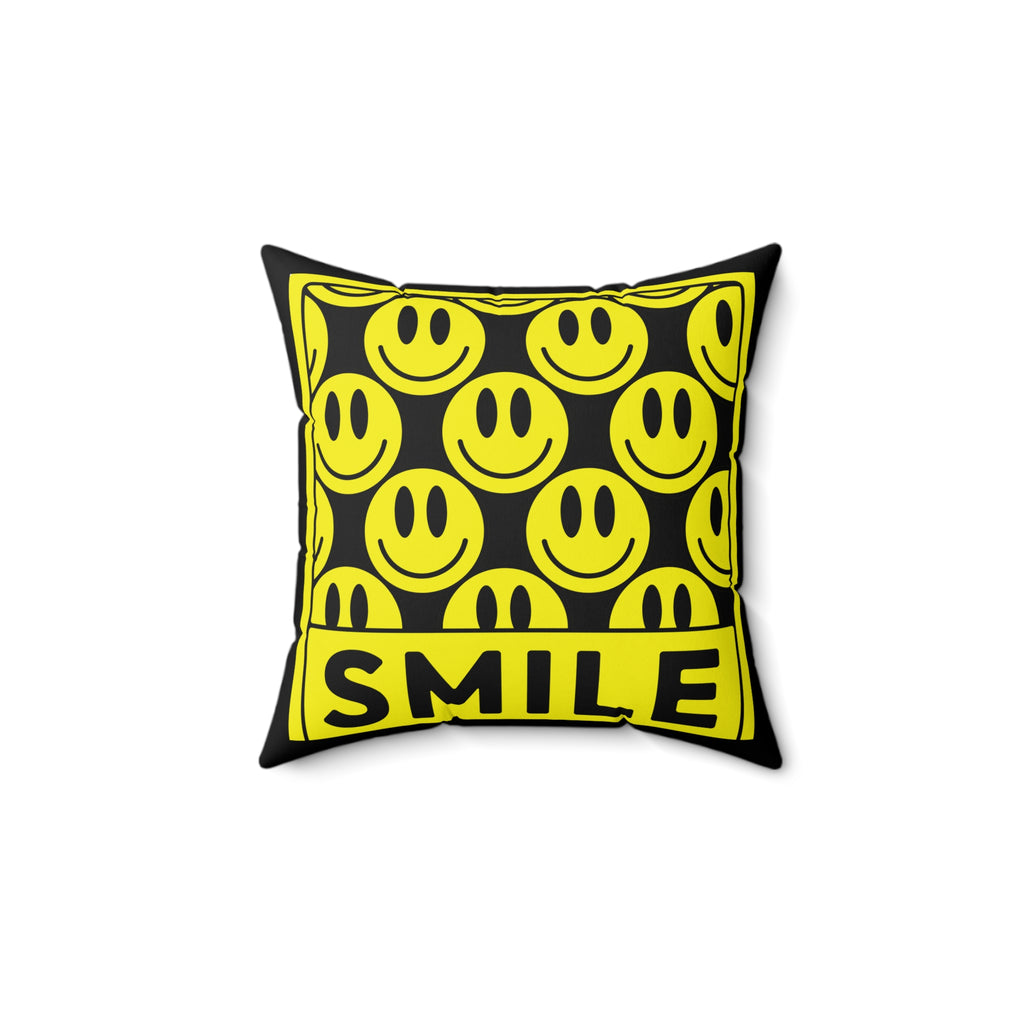 Smile Pattern Pillow — Yellow Smiley Face Decorative Throw Pillow