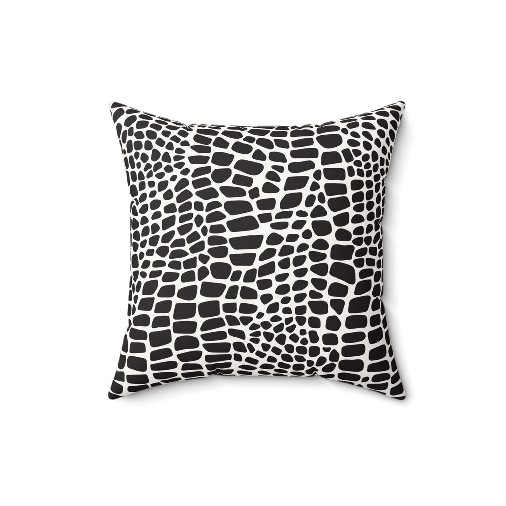 Black & White Croc Print Faux Suede Pillow — Modern Animal Print Decorative Throw Pillow