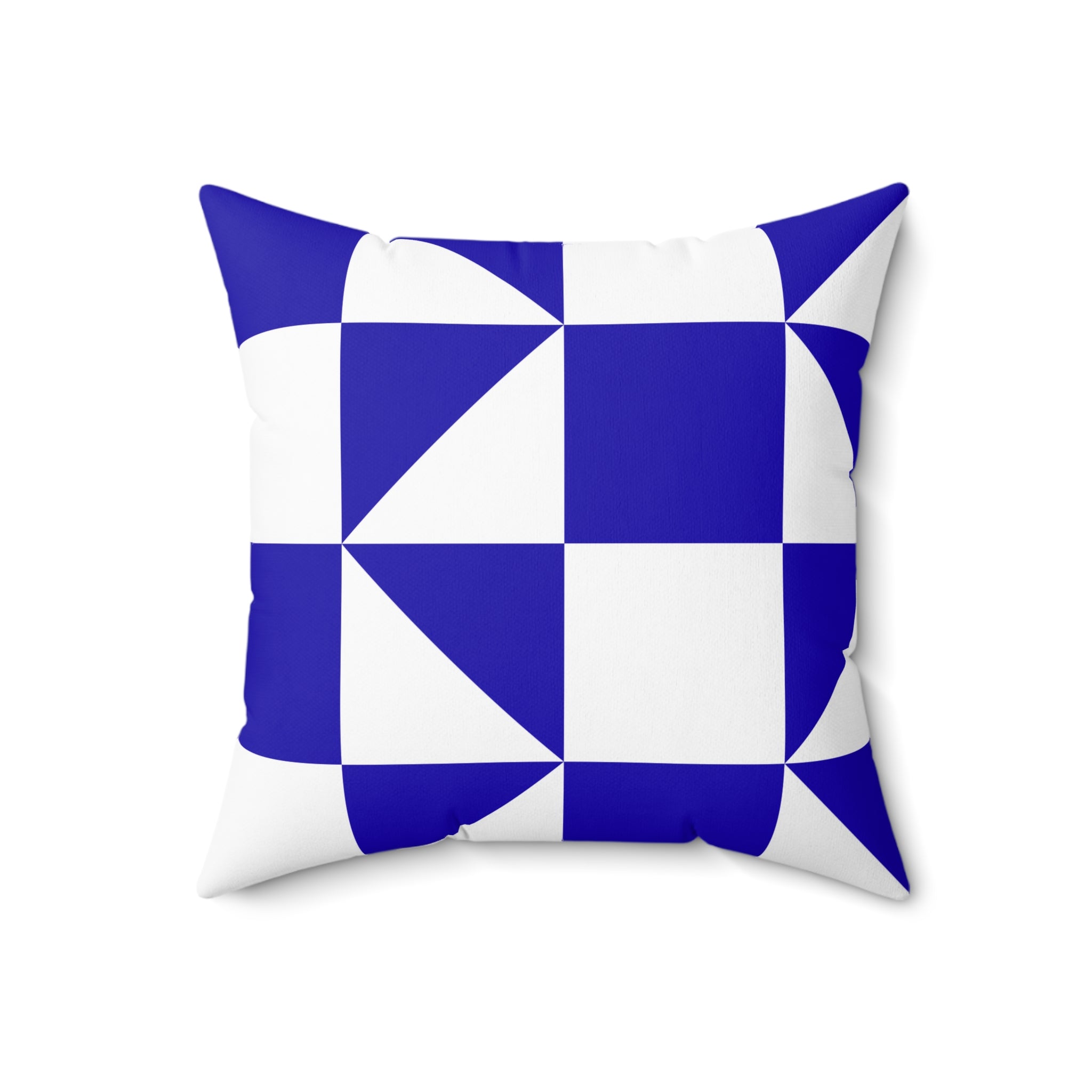 Geometric Blue Quilt-Block Square Pillow