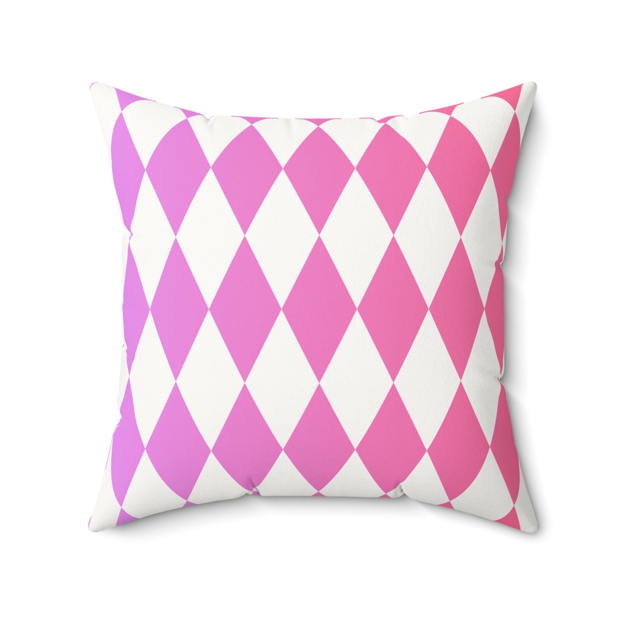 Pink Harlequin Faux Suede Pillow — Diamond Pattern Square Throw Pillow