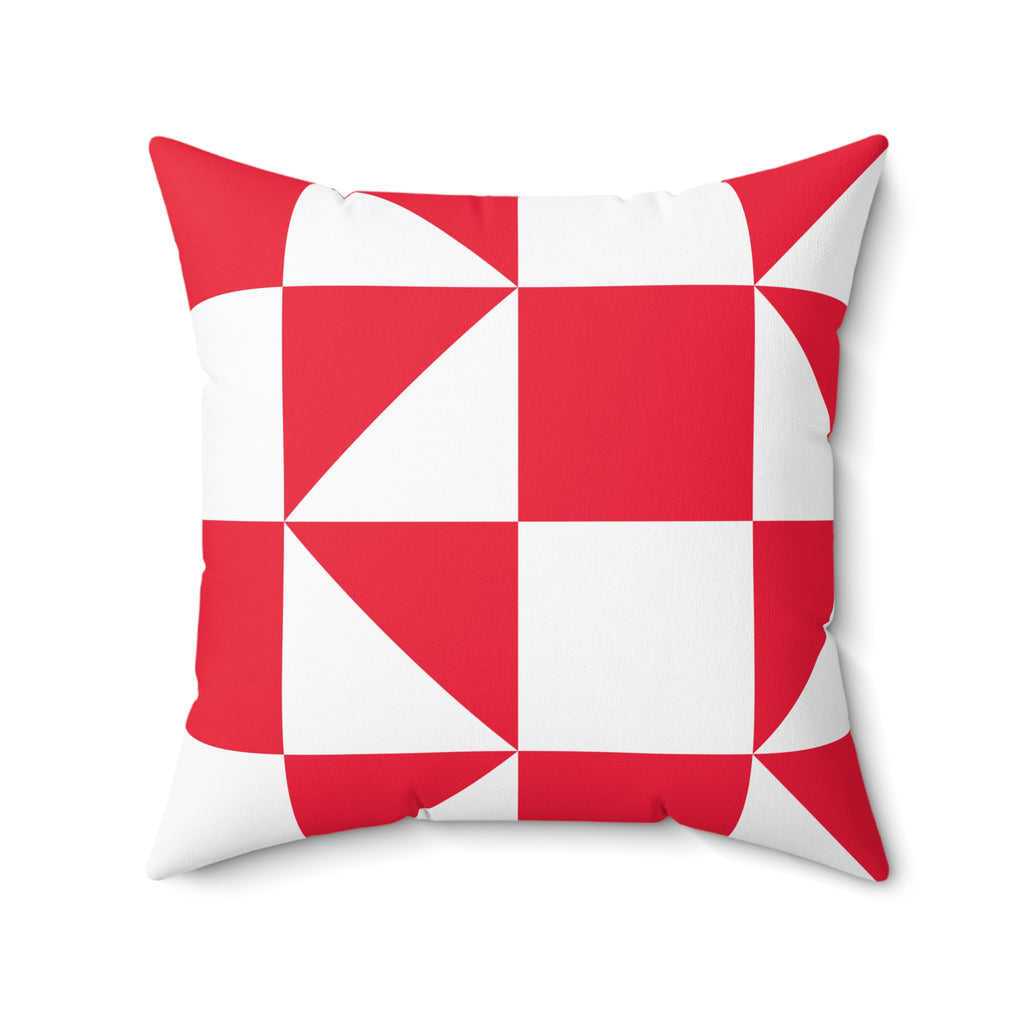 Geometric Red & White Quilt-Block Throw Pillow