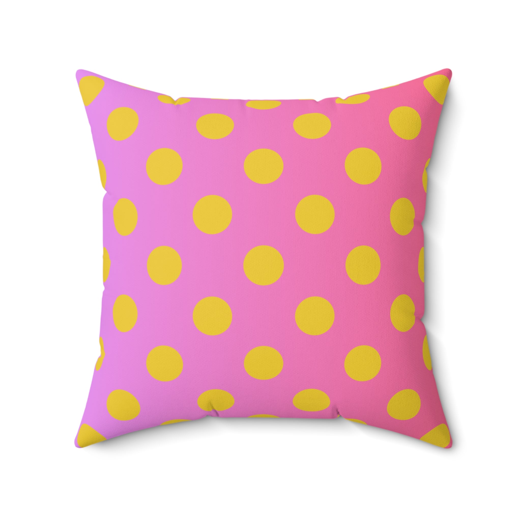 Pink & Yellow Polka Dot Pillow — Faux Suede Decorative Throw Pillow