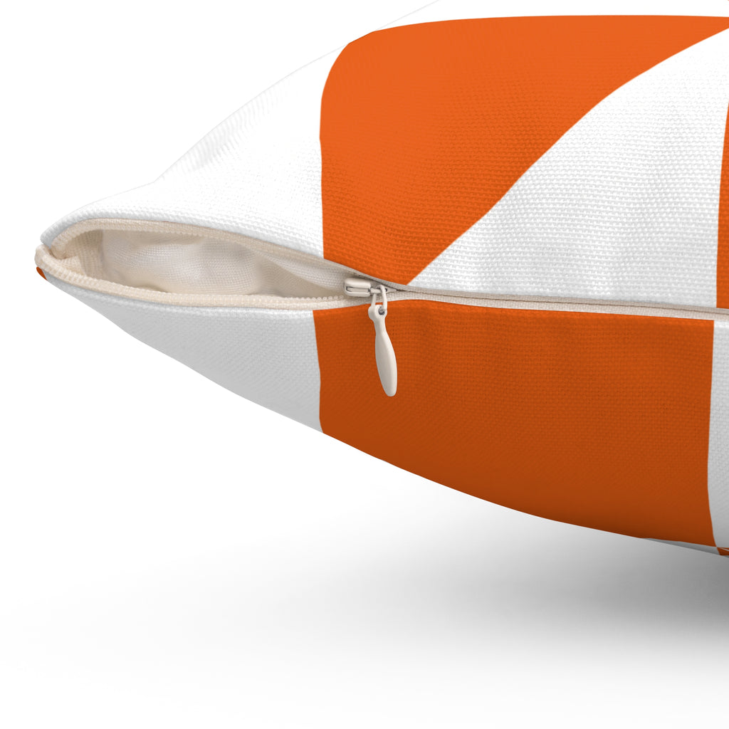 Modern Orange Geometric Square Pillow — Bold Checkered Throw Pillow