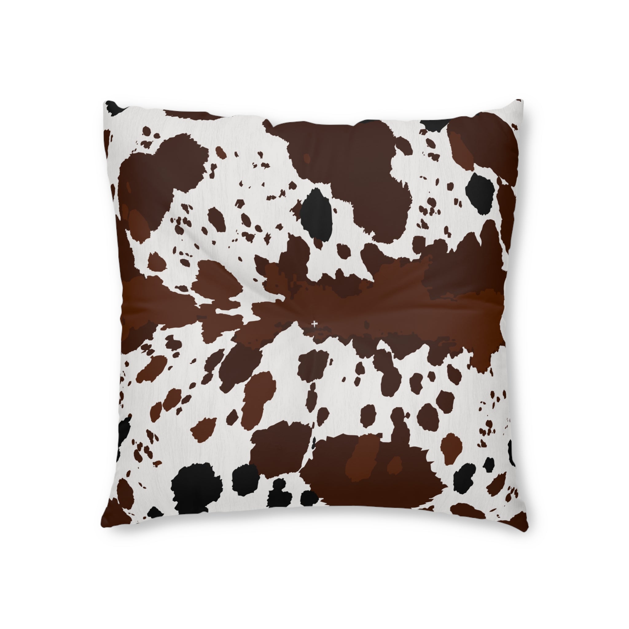 Cowhide Print Tufted Floor Pillow — Rustic Brown & White Accent Cushion