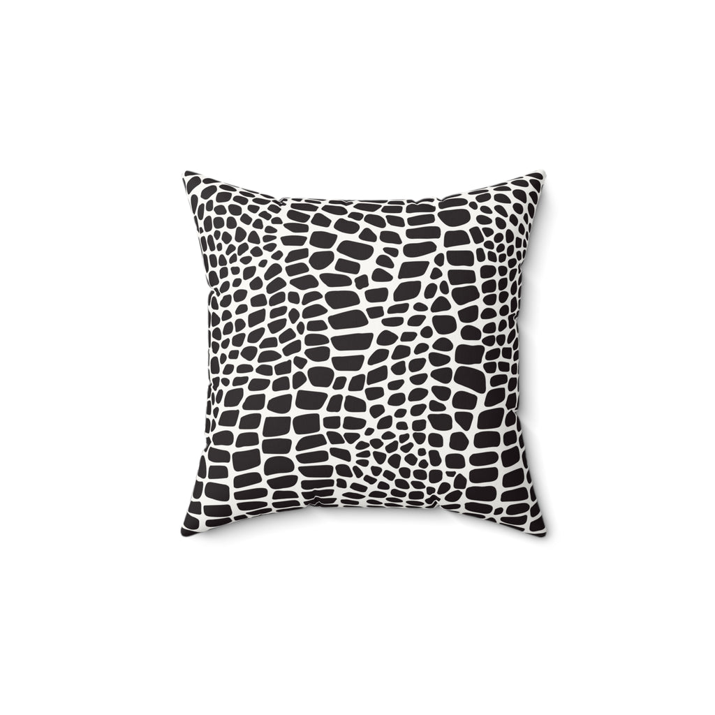 Black & White Croc Print Faux Suede Pillow — Modern Animal Print Decorative Throw Pillow