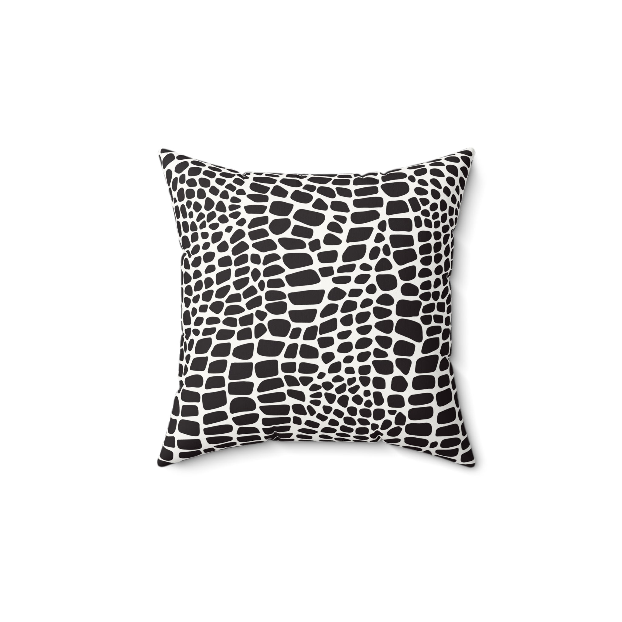 Black & White Croc Print Faux Suede Pillow — Modern Animal Print Decorative Throw Pillow