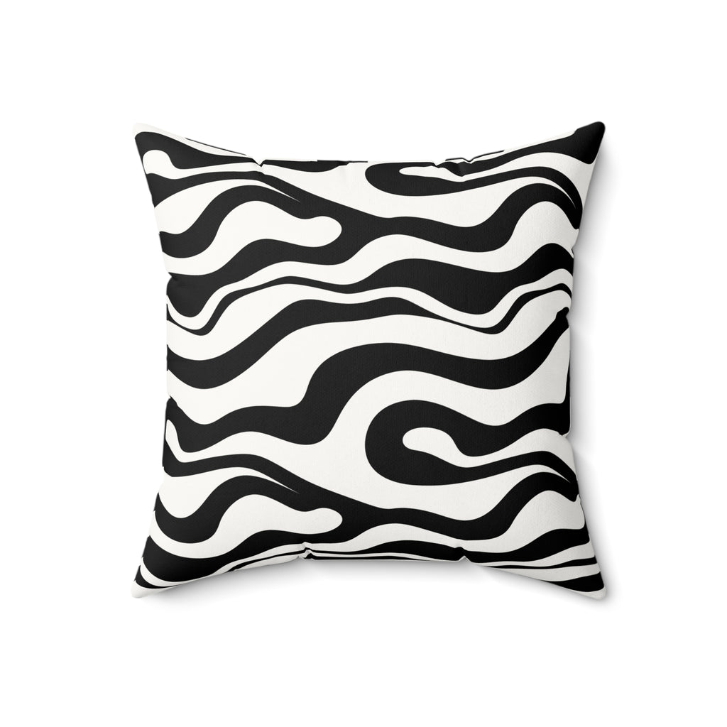 Zebra Wave Faux Suede Pillow — Black & White Abstract Decorative Cushion
