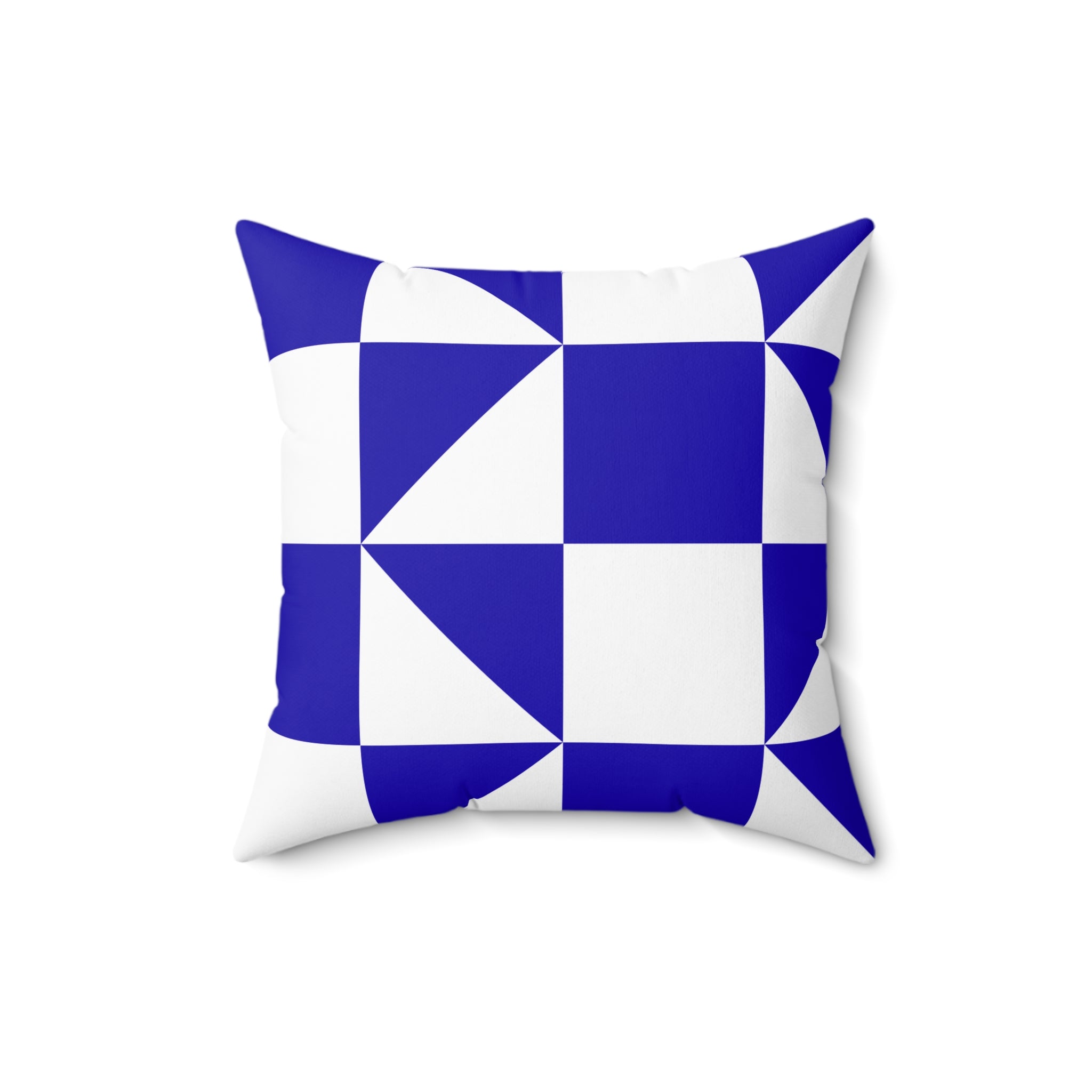 Geometric Blue Quilt-Block Square Pillow