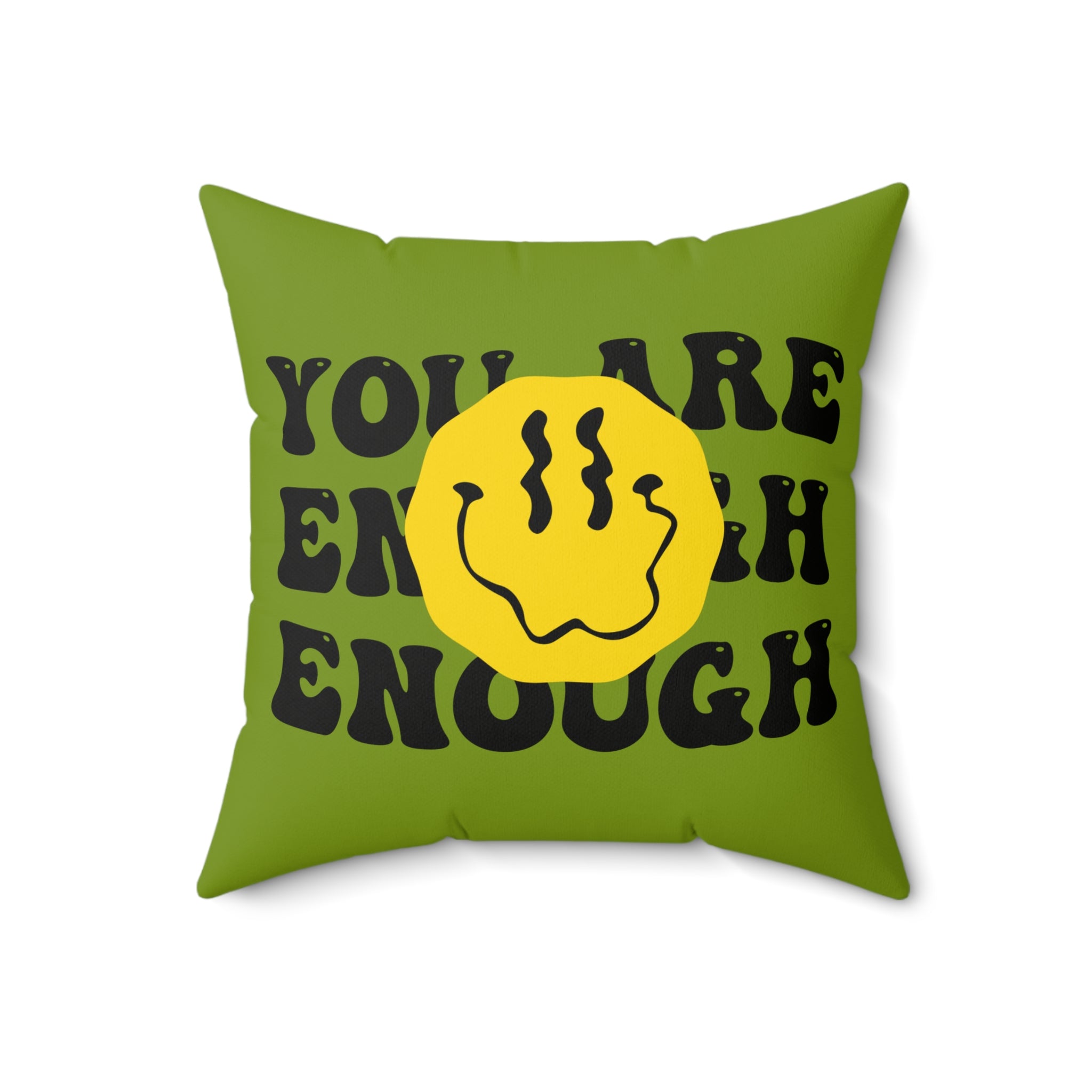 Green Happy Face Square Pillow — Cheerful Decorative Throw Pillow