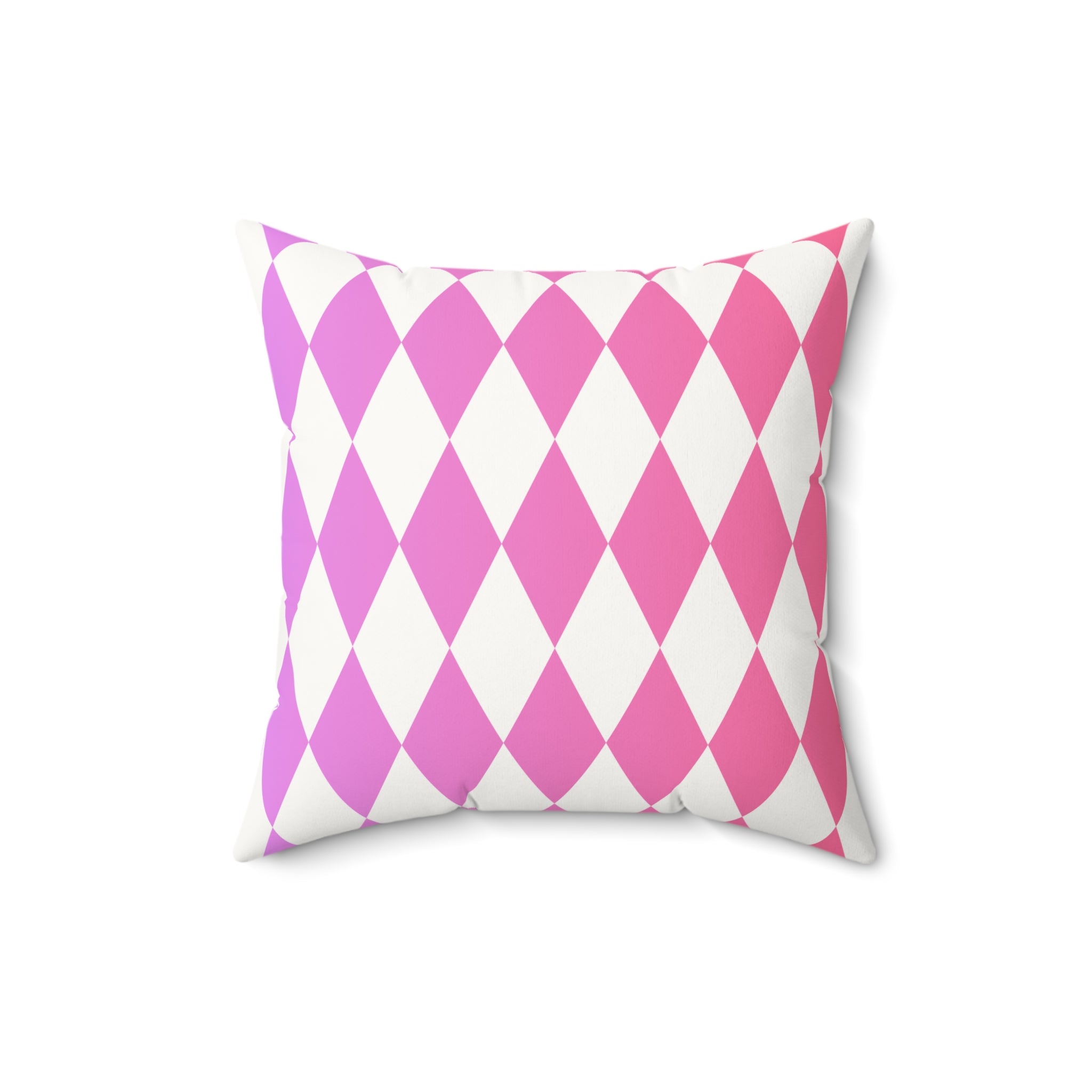 Pink Harlequin Faux Suede Pillow — Diamond Pattern Square Throw Pillow