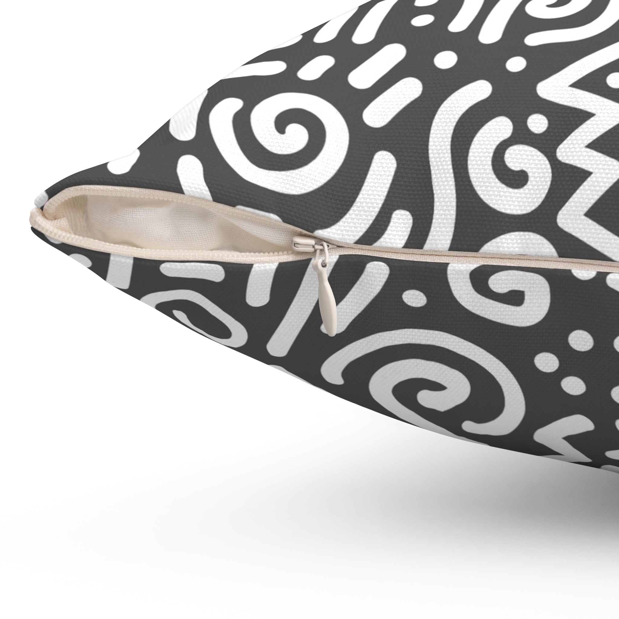 Abstract Doodle Square Pillow — Modern CHARCOAL GREY & White Geometric Throw Pillow