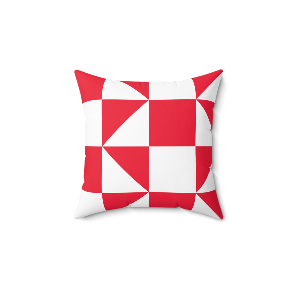 Geometric Red & White Quilt-Block Throw Pillow