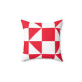 Geometric Red & White Quilt-Block Throw Pillow