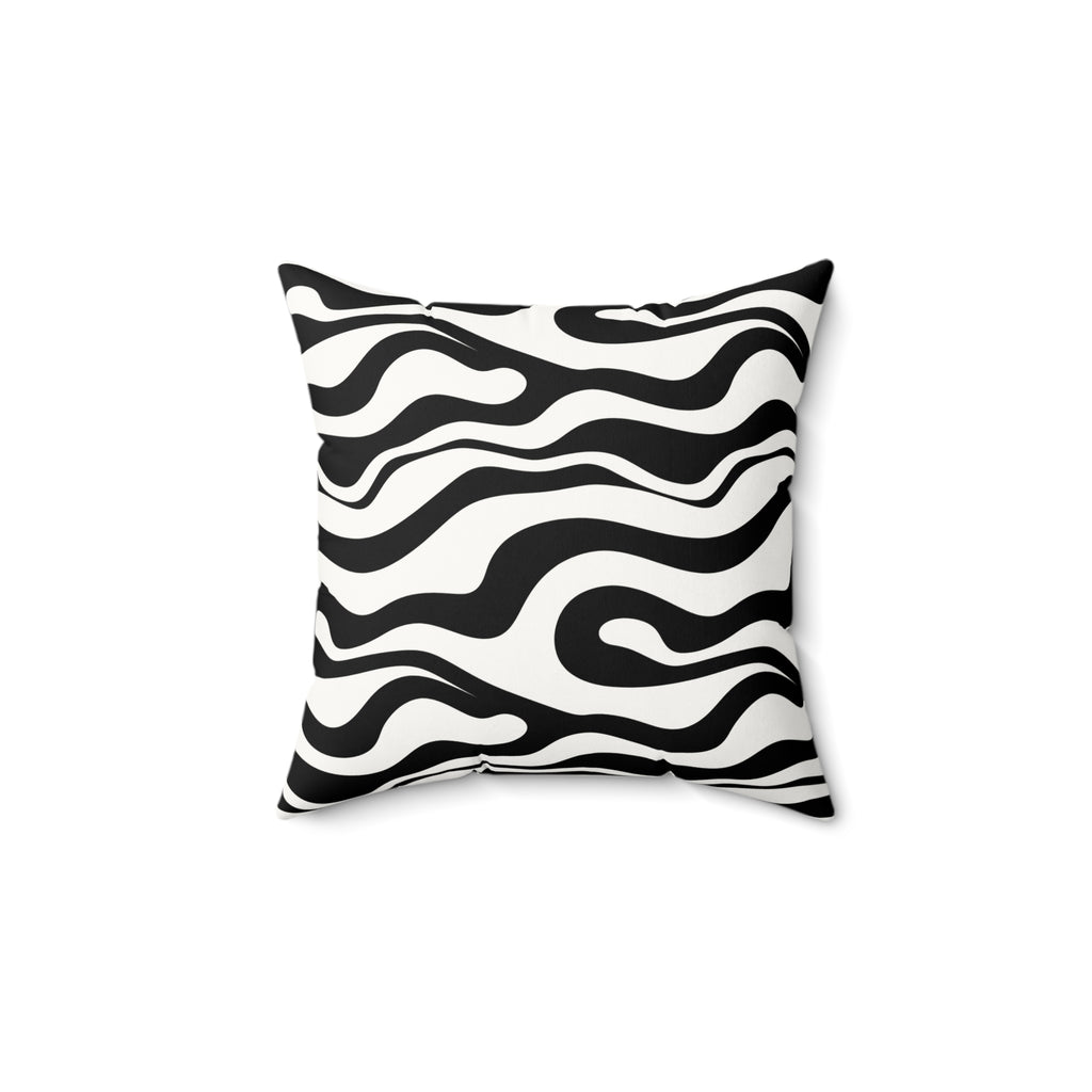 Zebra Wave Faux Suede Pillow — Black & White Abstract Decorative Cushion