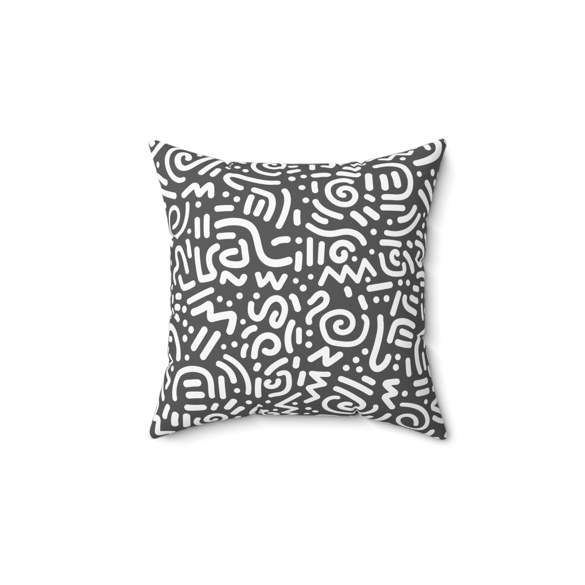 Abstract Doodle Square Pillow — Modern CHARCOAL GREY & White Geometric Throw Pillow