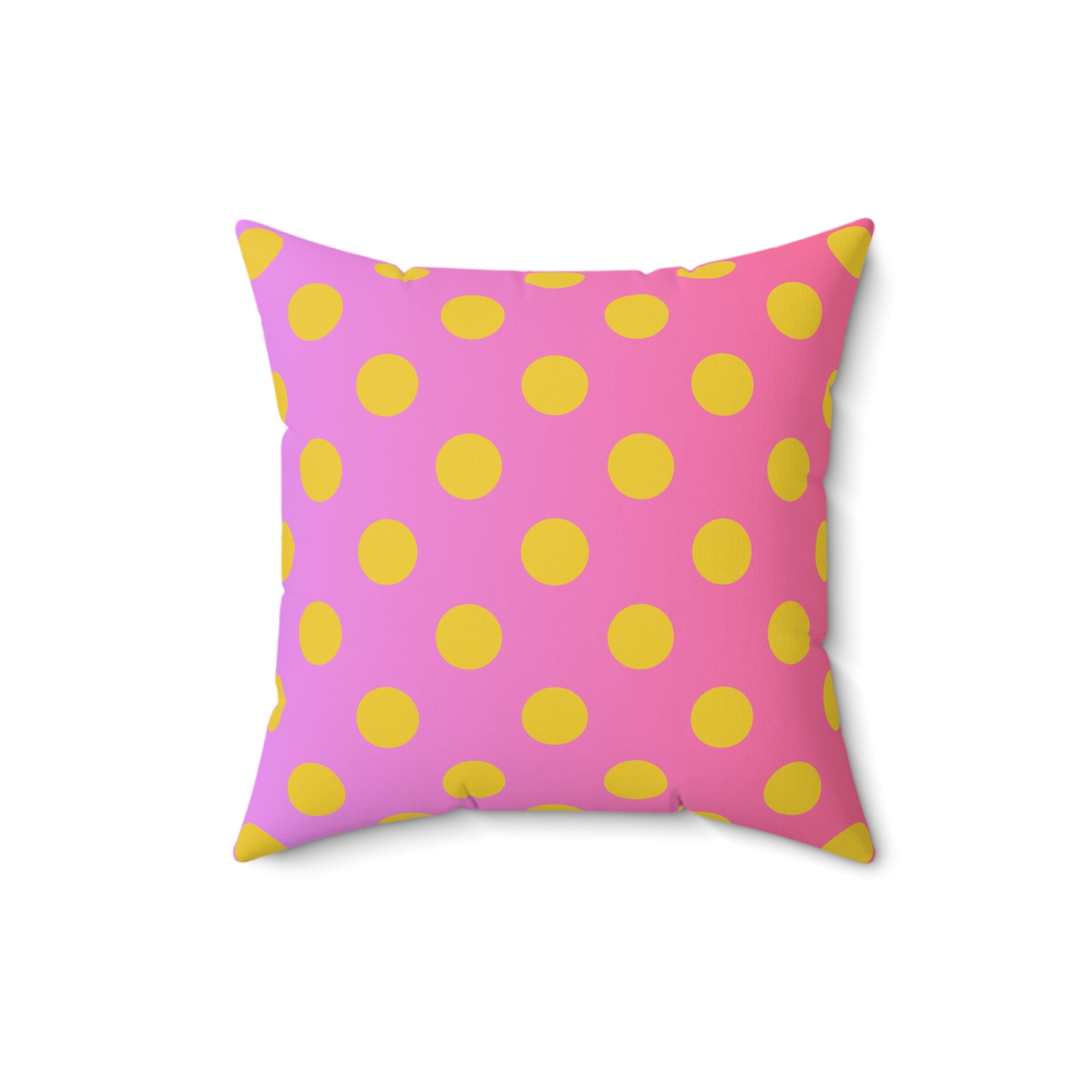 Pink & Yellow Polka Dot Pillow — Faux Suede Decorative Throw Pillow