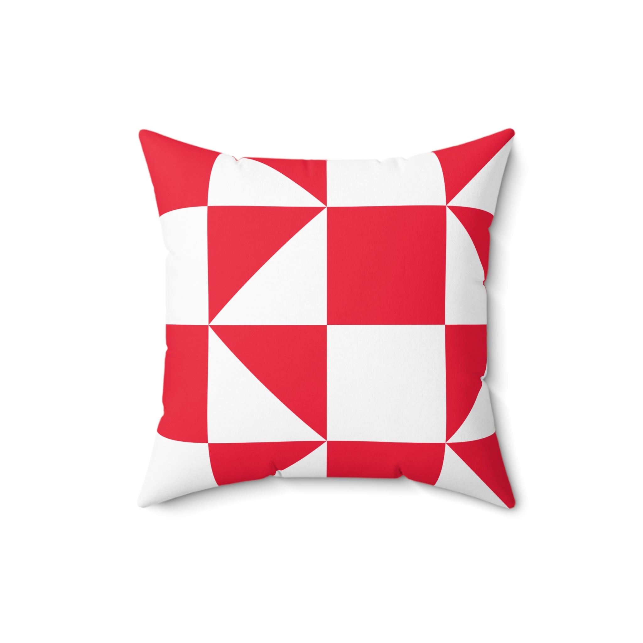 Geometric Red & White Quilt-Block Throw Pillow