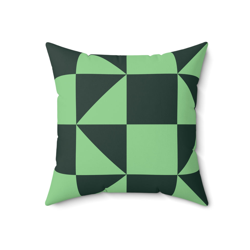 Green Geometric Checkerboard Pillow | Modern Square Throw Pillow