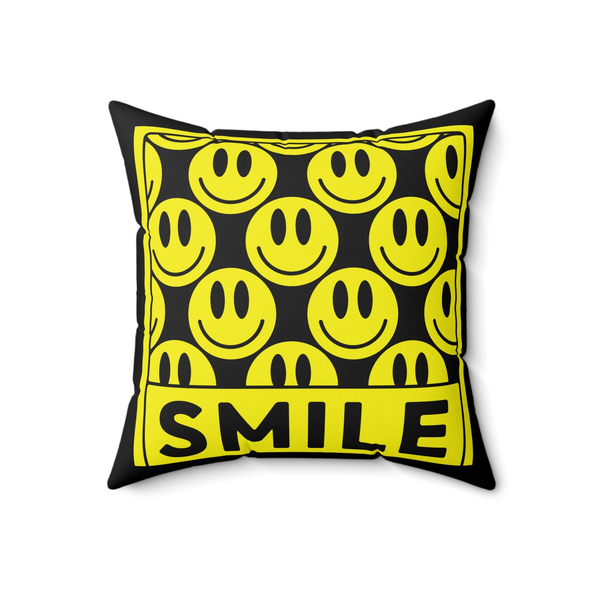 Smile Pattern Pillow — Yellow Smiley Face Decorative Throw Pillow