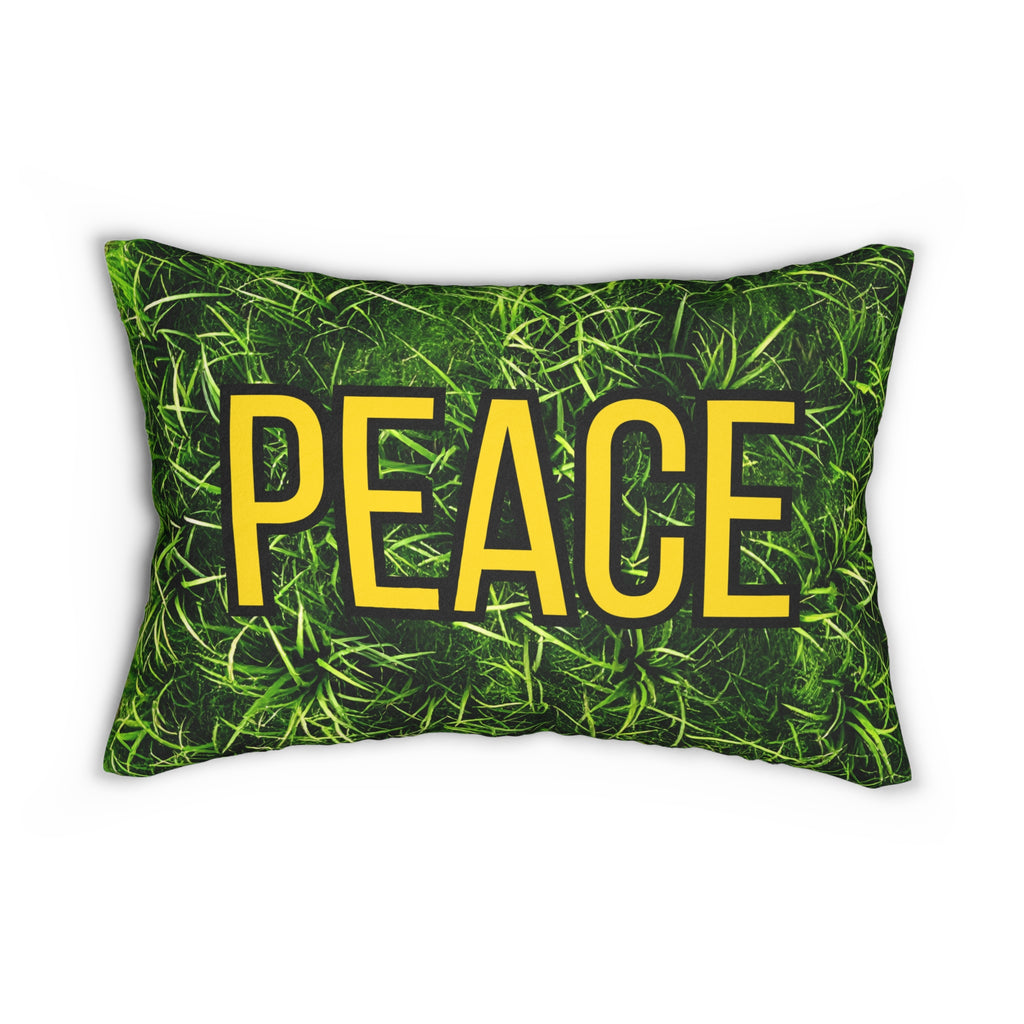 Peace Green Grass Lumbar Pillow — Decorative Throw Cushion with "PEACE" Text
