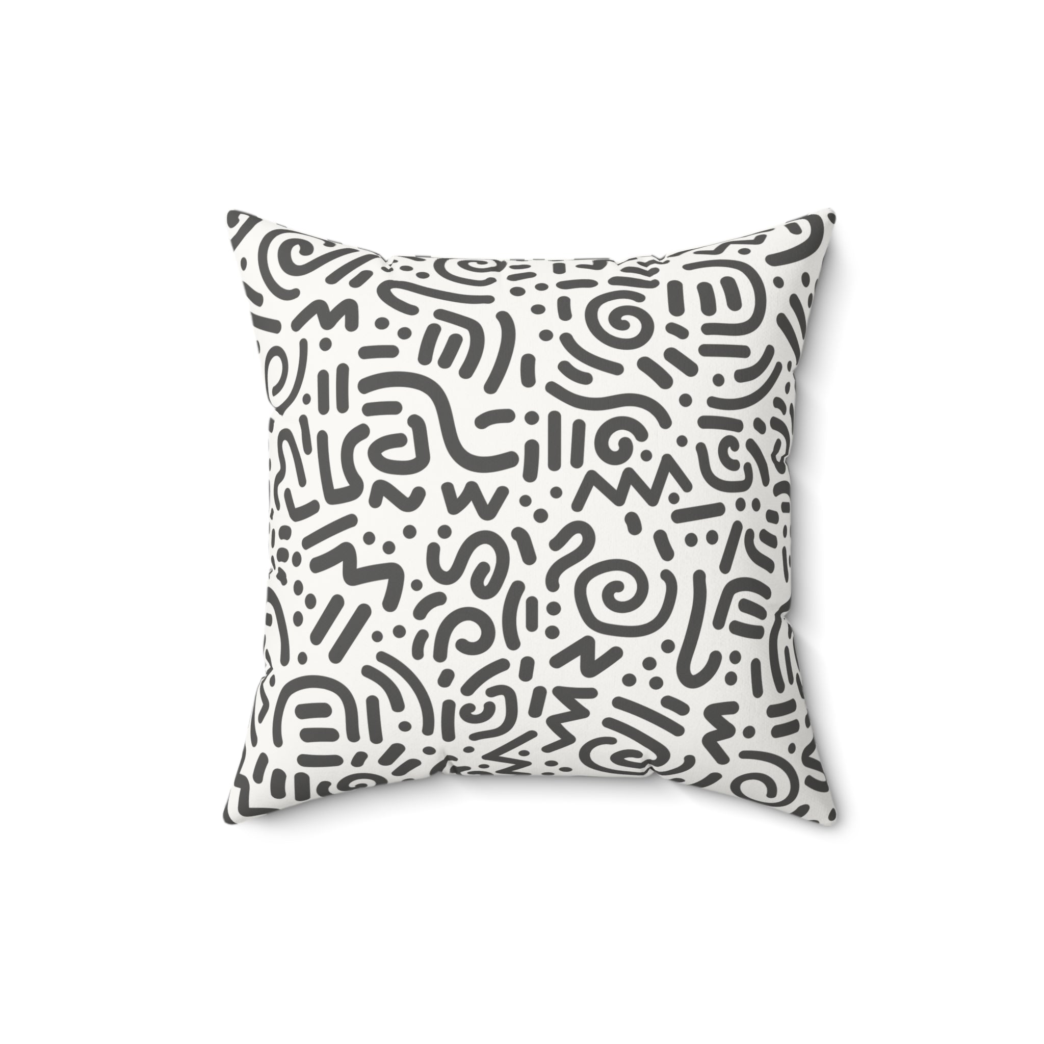 Abstract Doodle Faux Suede Pillow — GREY & White Geometric Accent Cushion