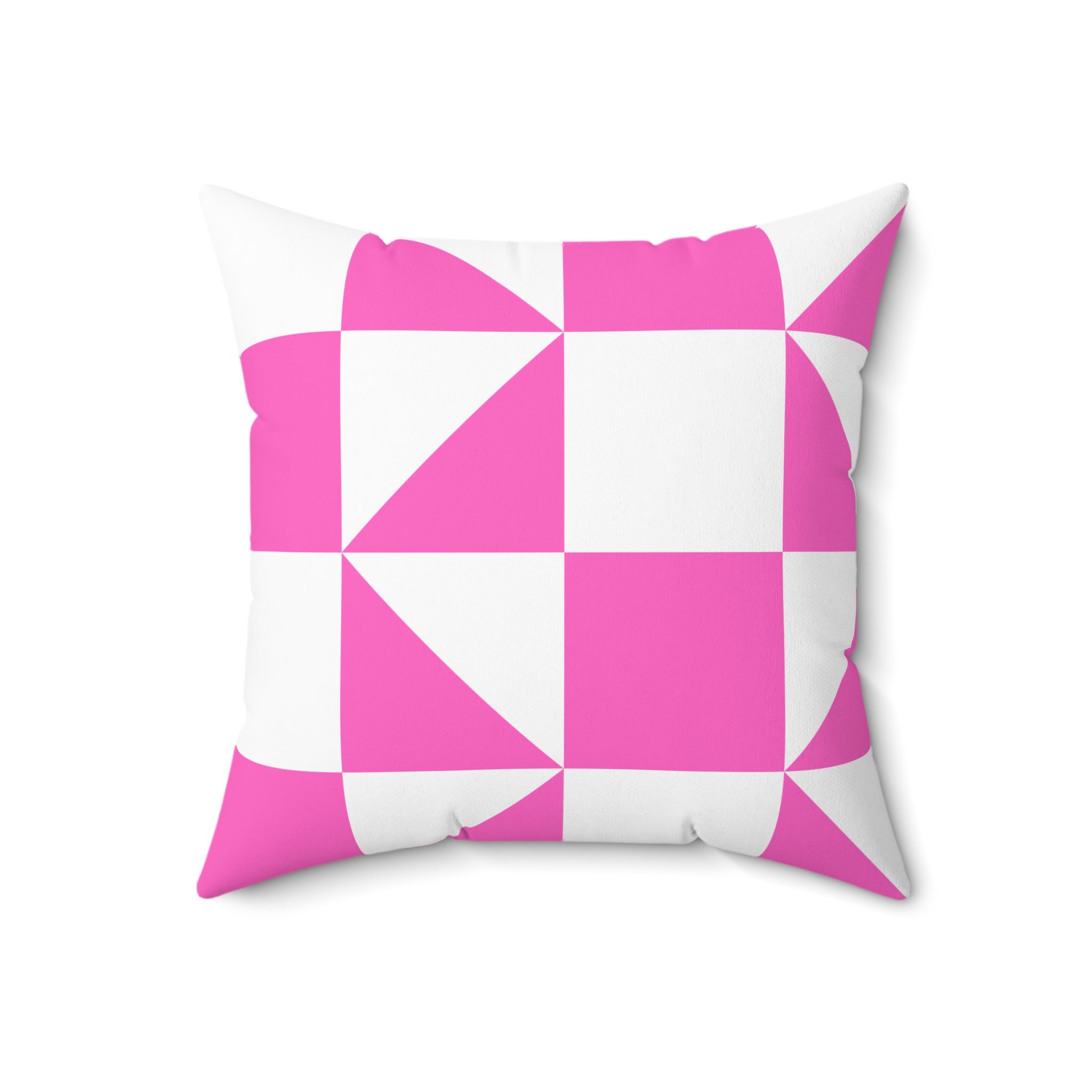 Pink Geometric Quilt-Block Throw Pillow