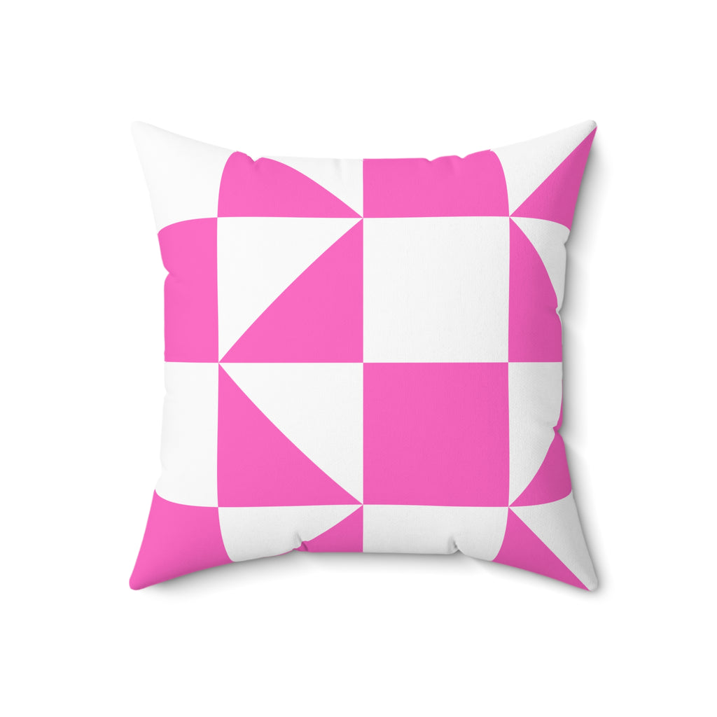 Pink Geometric Quilt-Block Throw Pillow